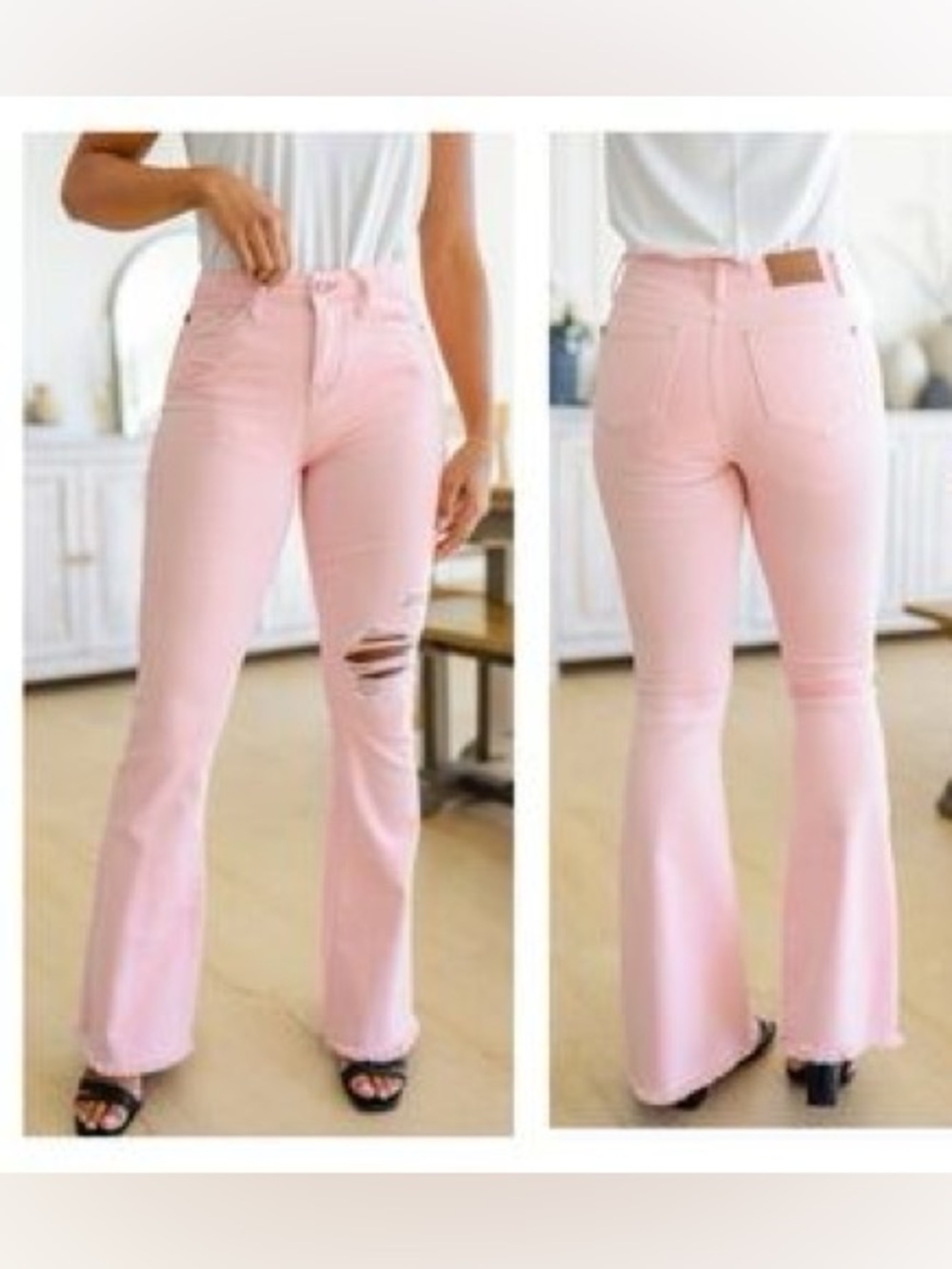 Judy Blue Pretty in Pink Mid-Rise Distressed Jeans Flare Size 11/30 - Picture 9 of 16